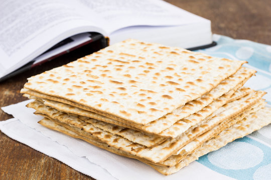 Matzot  for passover celebration on a wooden table