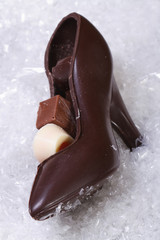black chocolate shoe with candy vertical