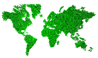 Planisfero, carta geografica stilizzata, pentagoni verdi