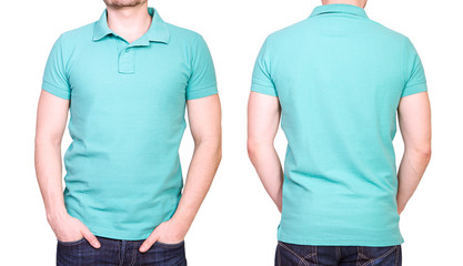 Cyan polo shirt on a young man template