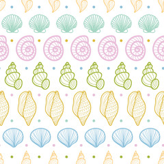 Vector seashells stripes line art seamless pattern background