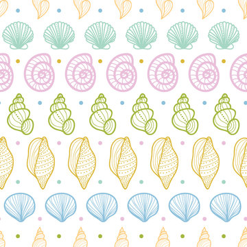 Vector seashells stripes line art seamless pattern background