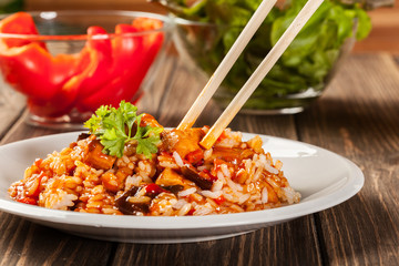 Sweet and sour chicken with rice