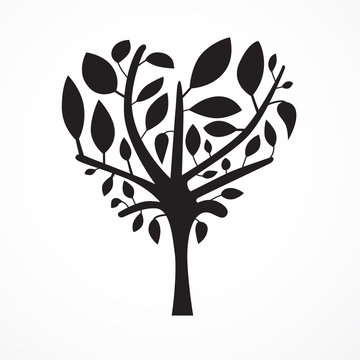 Abstract Heart Shaped Tree on White Background