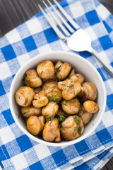 Pan sauteed mushrooms in a bowl