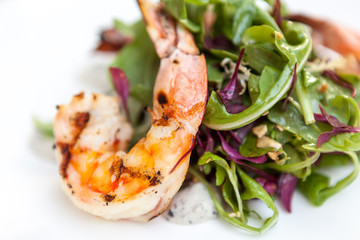 Grilled shrimp on mixed greens