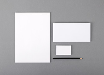 Blank basic stationery. Letterhead flat, business card, envelope