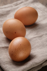 speckled chicken eggs or old table