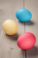 easter eggs on wooden table
