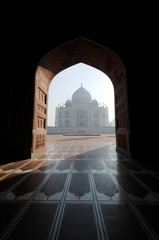 Taj Mahal from across the mosque in early morning