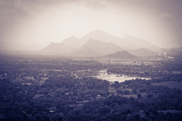 Mountain landscape with river. Image with vintage filter - Powered by Adobe