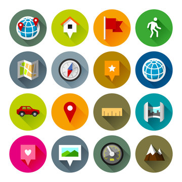 Maps and navigation icons – Fllate series