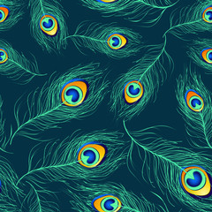 Seamless pattern of peacock feathers