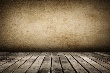 Wooden ground with grunge wall