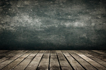 Wooden ground with grunge wall