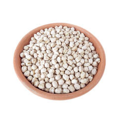Chickpeas in a bowl of clay isolated on white