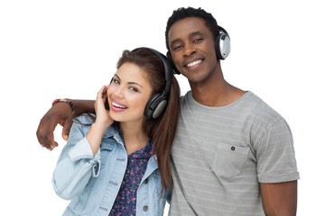 Portrait of a young couple enjoying music
