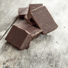 chocolate on old wooden plank