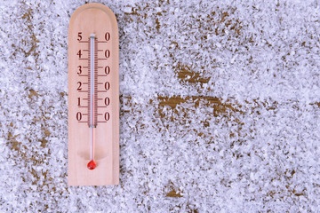 Thermometer in snow close-up