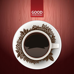 Top view coffee cup with good morning wish
