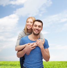 smiling couple hugging