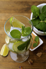 Ingredients for lemonade, on wooden table