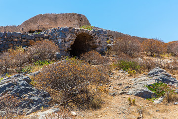 Gramvousa island in Crete, Greece with remains of Venetian fort