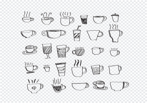 Coffee cup set hand drawing