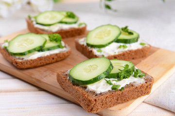 Delicious canapes on table close-up