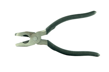 Open black plier on white background