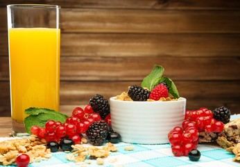 Healthy breakfast with fresh orange juice 