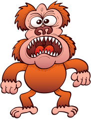 Weird brown ape furiously protesting