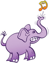Purple elephant playing music with its trunk
