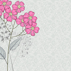 Card with pink flower over floral background