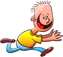 Boy running animatedly after something