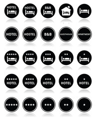 Hotel, hostel, B&B with stars round icons set