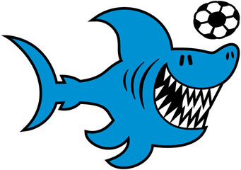Nice shark going animatedly after a soccer ball