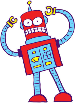 Cray red robot in a very angry mood
