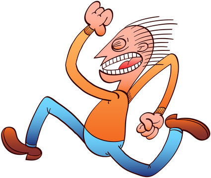 Mad man running away while looking fully terrified