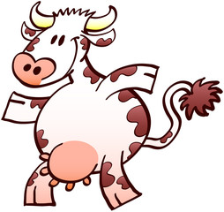 Cute plump cow going for a walk