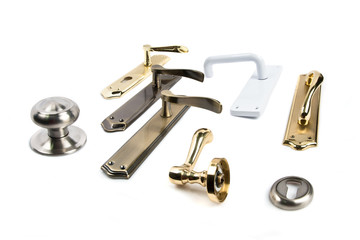 Set of doorknob over isolated white background.