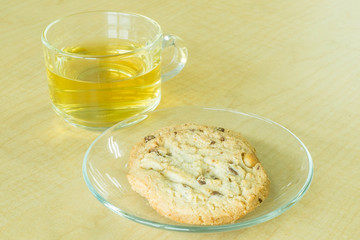 cookie and tea on desk