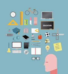 Education and learning vector on blue