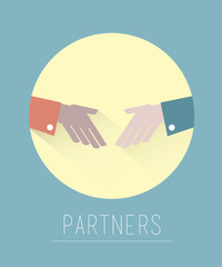 Business partnership handshake vector on blue