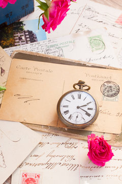 vintage  letter  with  old clock
