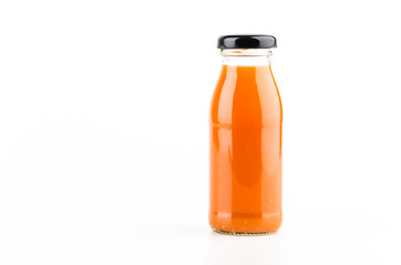 Orange juice bottle isolated white background