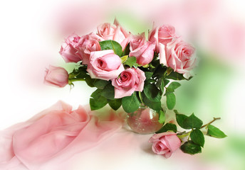 Pink roses in a glass vase