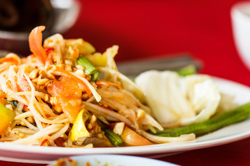 thai papaya salad hot and spicy mixed from variety of vegetable