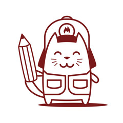 Character firefighter in coveralls and helmet line art