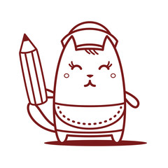 Character waiter in uniform, apron  and hat line art